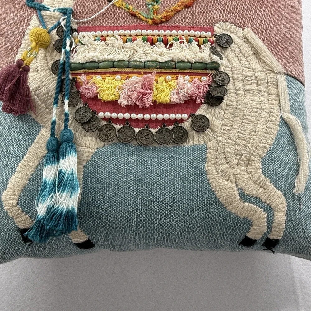 Eastern Escape World Traveler,‎ BOHO Embroidered Llama Pillow With Tassels.